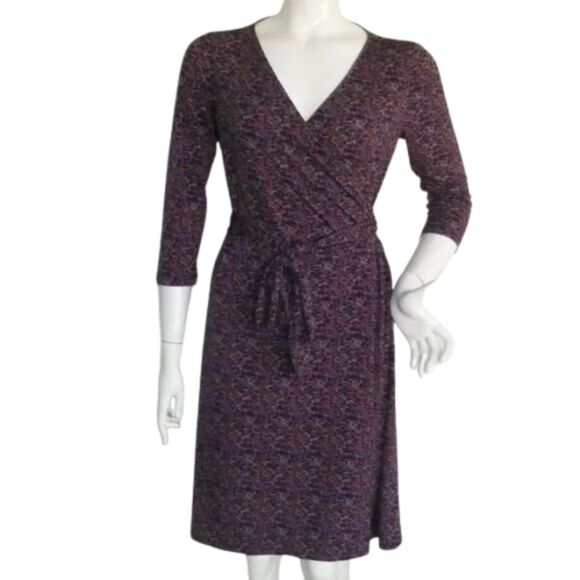 TAHARI ASL Dress, 6, True Wrap, Sequin PRINT, 3/4 sleeves, Sash Belt - Picture 2 of 13